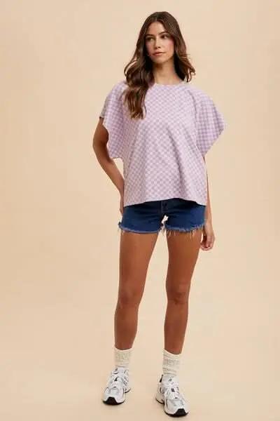 Checkered Casual Round Neck Short Sleeve Tee - Love Salve